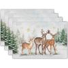 Winter Deer Placemats Set of 4 Xmas Trees Snowflake Festival Cloth Place Mats Dining Table Place Mats Machine Washable Heat-Resistant Table Mats for