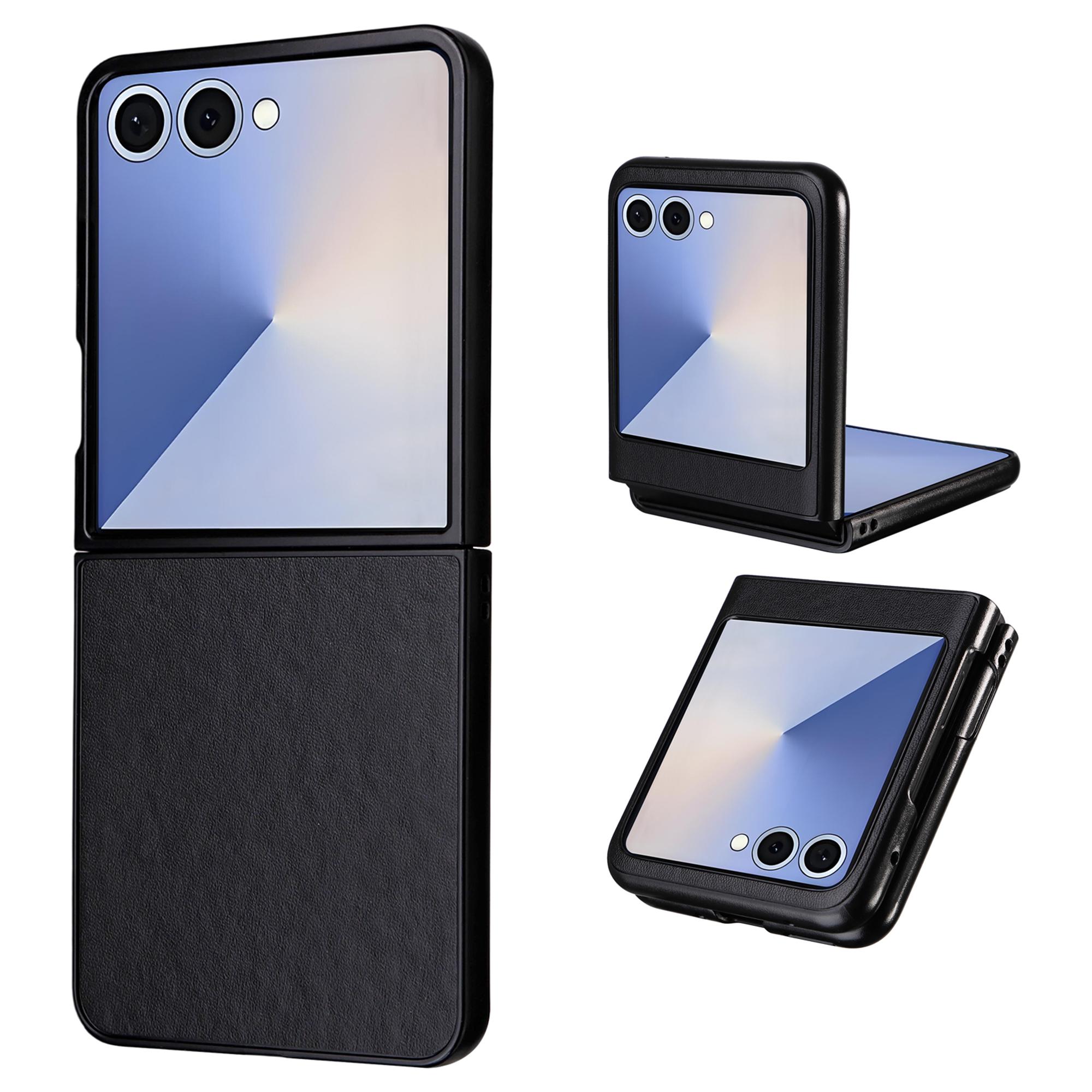 

For Samsung Galaxy Z Flip7 5G Case PU Leather Hard PC Protective Phone Cover Black