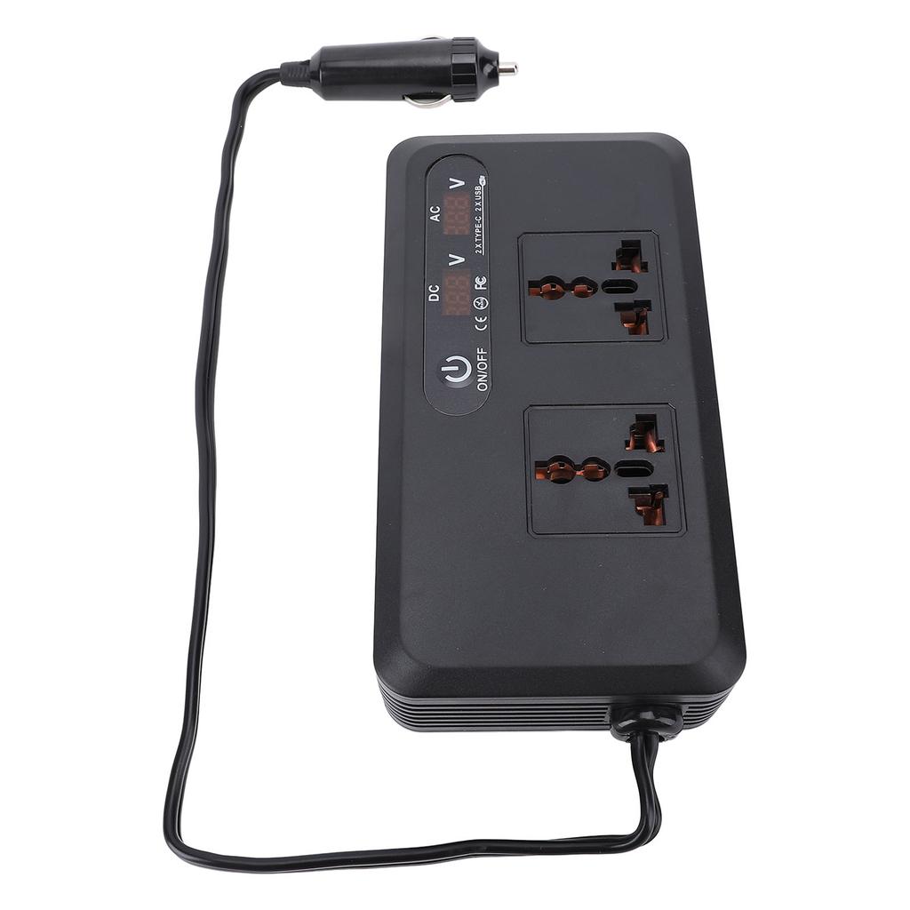 200W DC to AC Car Inverter 12V DC USB Type C Fast Charging Car Outlet Adapter Converter with 2 Universal Sockets for
