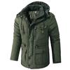 Men's Plus Size Lamb Fleece Hooded Cotton Jacket Thickened Multi-pocket Cotton Jacket Casual Mid-length Jacket
