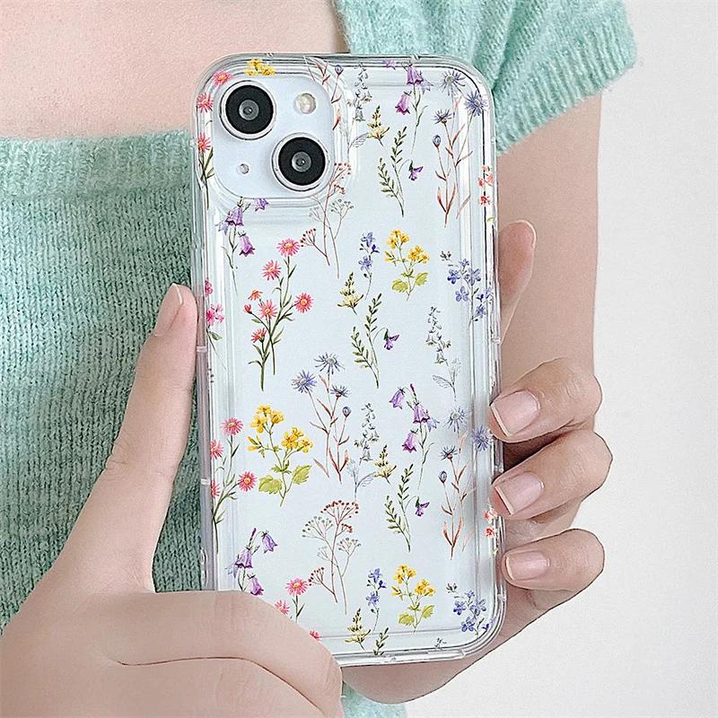 Flower Branch Soft Case For iPhone 13 11 12 14 15 Pro Max 7 8 Plus SE   X XR XS Anti-drop Airbag Shockproof Phone Cover