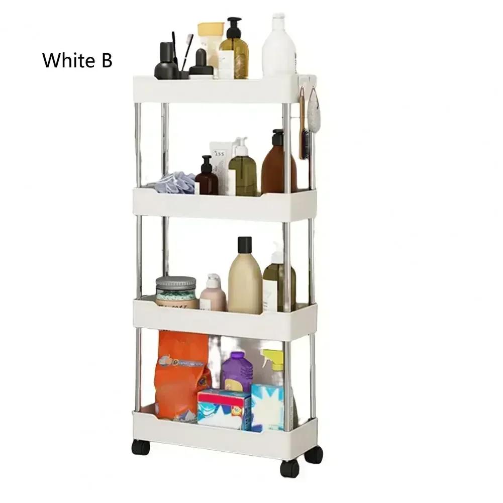 Bathroom Storage Rack with Wheels 3/4 Layer Rolling Utility Cart Bathroom Storage Organizer Multi-purpose Utility Cart