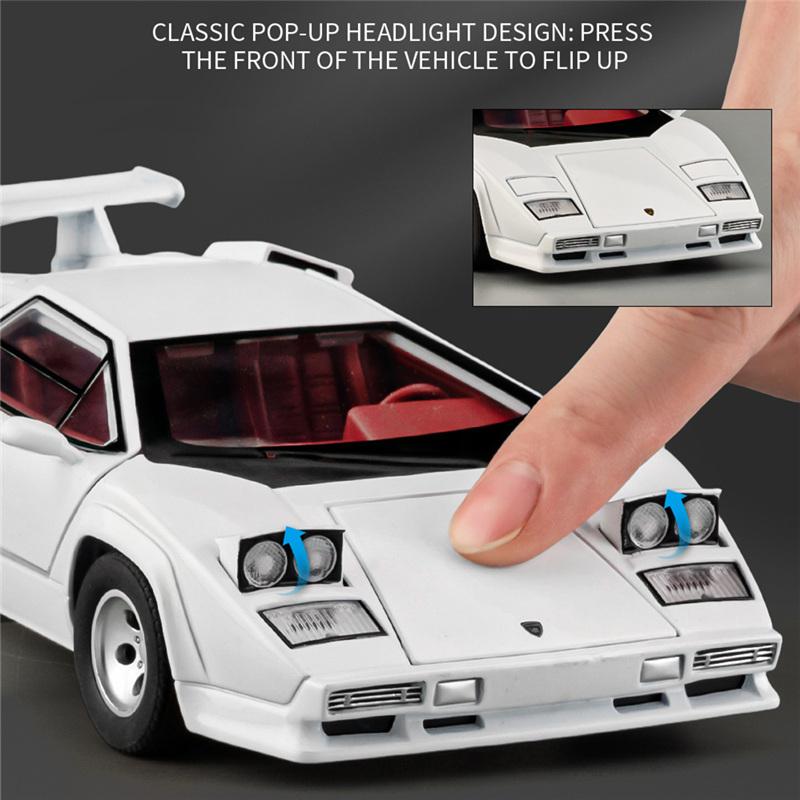 1/24 Lamborghini Countach LP5000s Alloy Classic Sports Car Model Diecast Metal Retro Racing Vehicles Car Model Sound and Light Kids Toy Gift