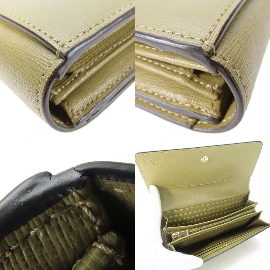 Used Furla Purse leather khaki Bifold Wallet