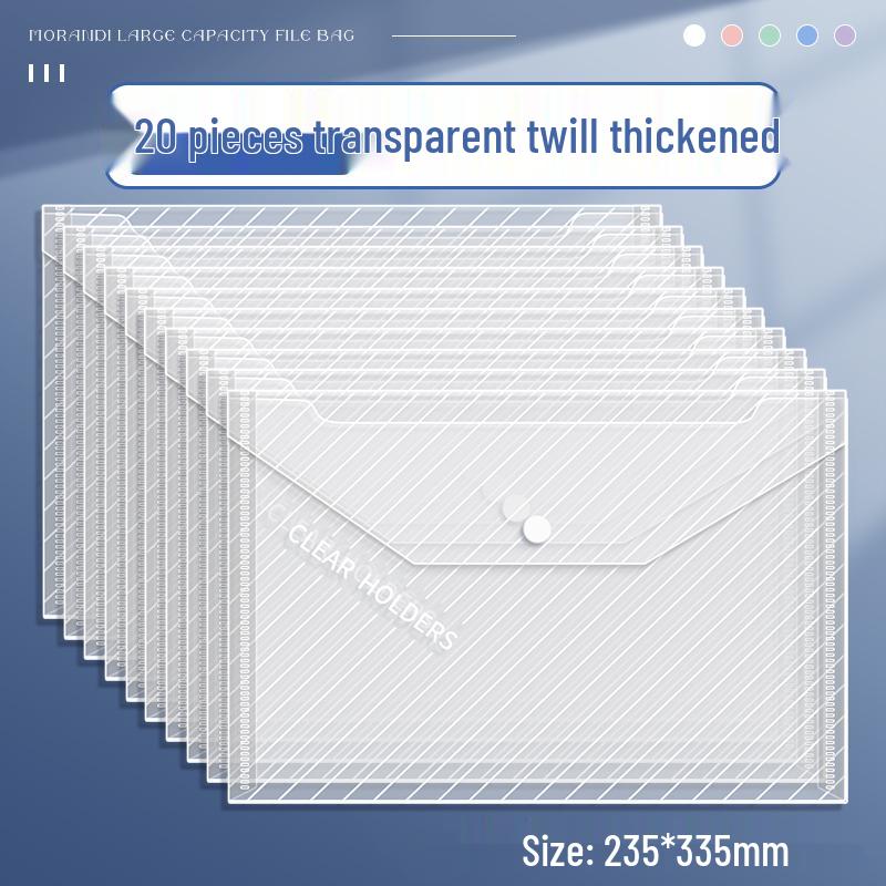 Transparent A4 File Bag, Large Capacity Snap Button, Test Paper & Document Storage for Students