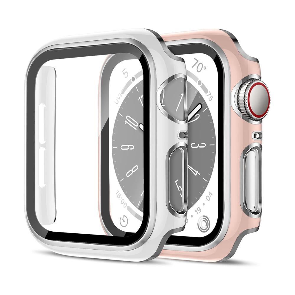 Displayschutz für Apple Watch Hülle 45mm 44mm 41mm 42mm 40mm 38mm PC Stoßfänger Gehärtetes Glas+Abdeckung iWatch Serie 9 8 7 SE 6 5 4