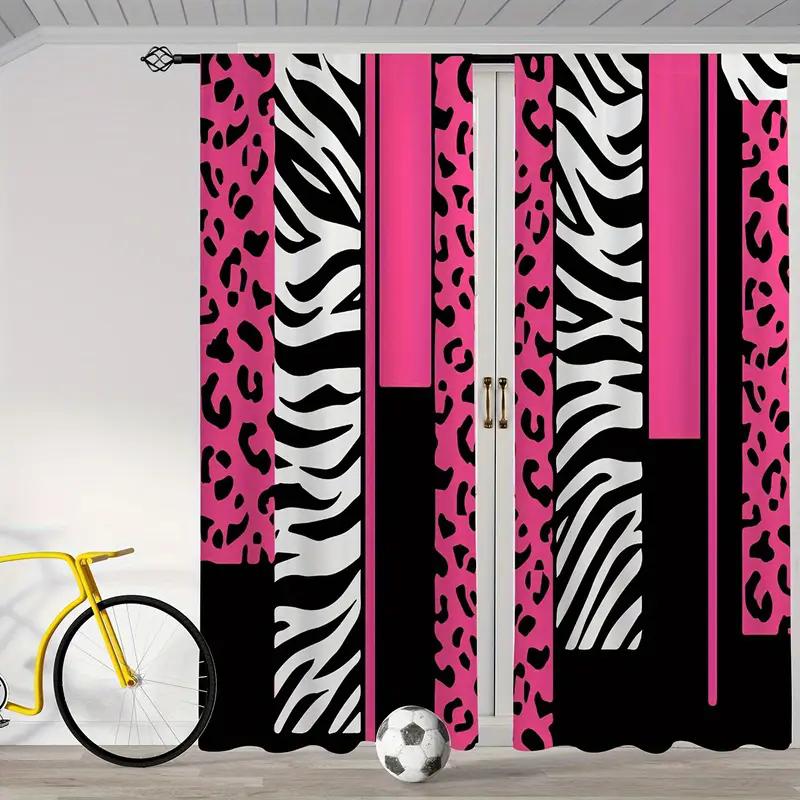 2PCS- Pink zebra and leopard print curtains, bedroom and living room, home decoration, room decoration