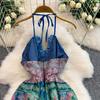 Summer Women Sexy Halter Open Back Print Long Maxi Holiday Beach Dresses