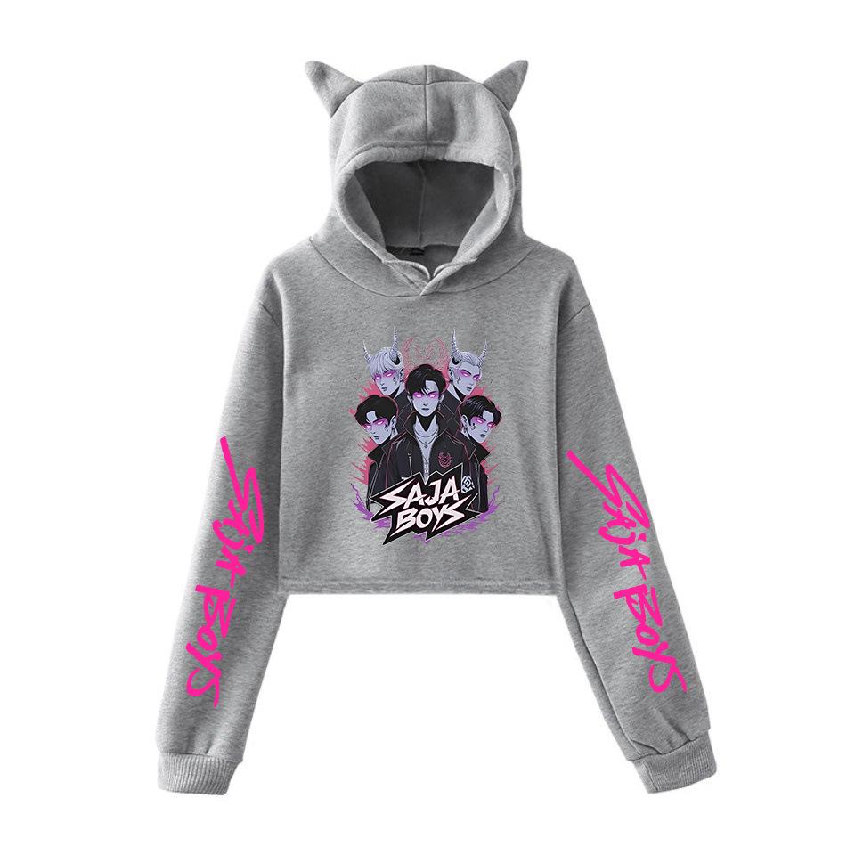 2025 Kpop Demon Hunter Saja Boy Crop Tops Women Sweatshirt Long Sleeve Girls Fashion Hoodie