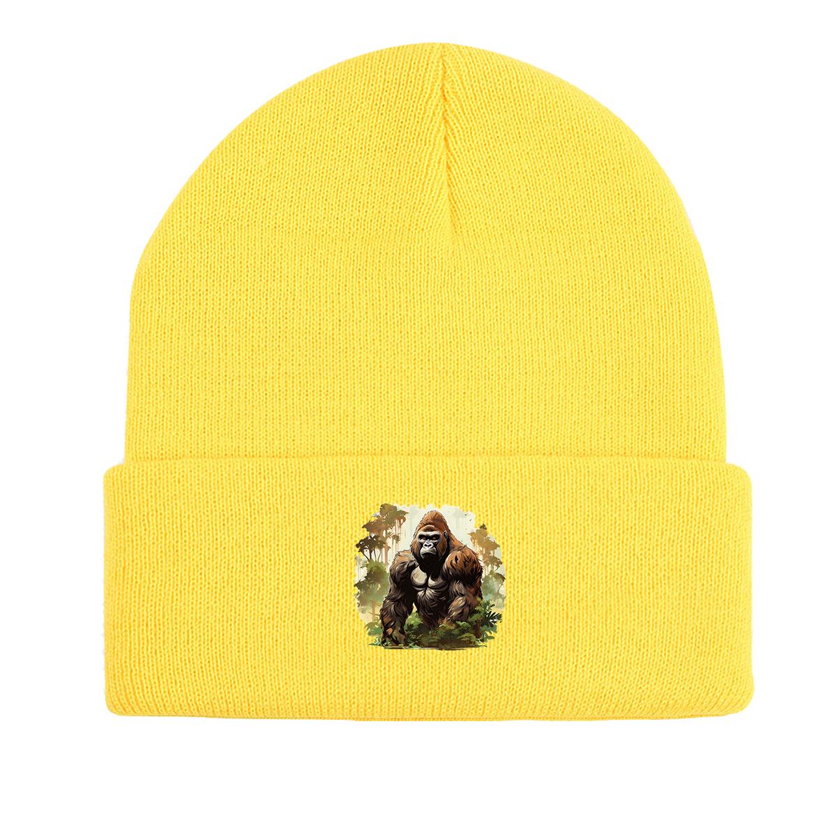 Реалистичная вязаная шапка с принтом гориллы, шапки Skullies, эластичная стильная вязаная шапка-чепчик, шапка-бини as the picture жёлтый