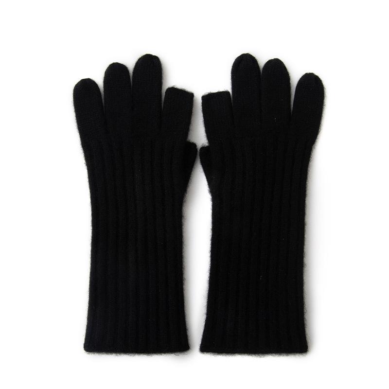 Cashmere Autumn and Winter New Style Unisex Pit Strip Leaky Finger Warm Cycling Windproof Knitted Five Finger Gloves