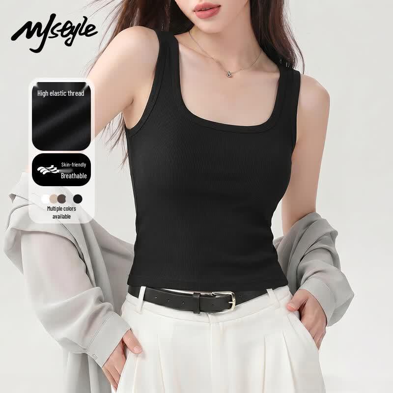 MJ STYLE French Square Neck Slim Fit Cami Top S