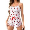 Women's Heart Print Ribbed Camisole & Shorts Loungewear Set