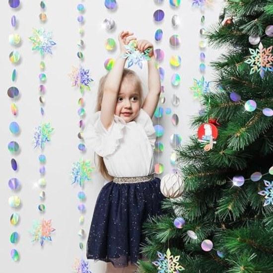 Christmas garland snowflake round shape 3 pieces approximately 12m long paper ornament hanging decoration party birthday wedding Year