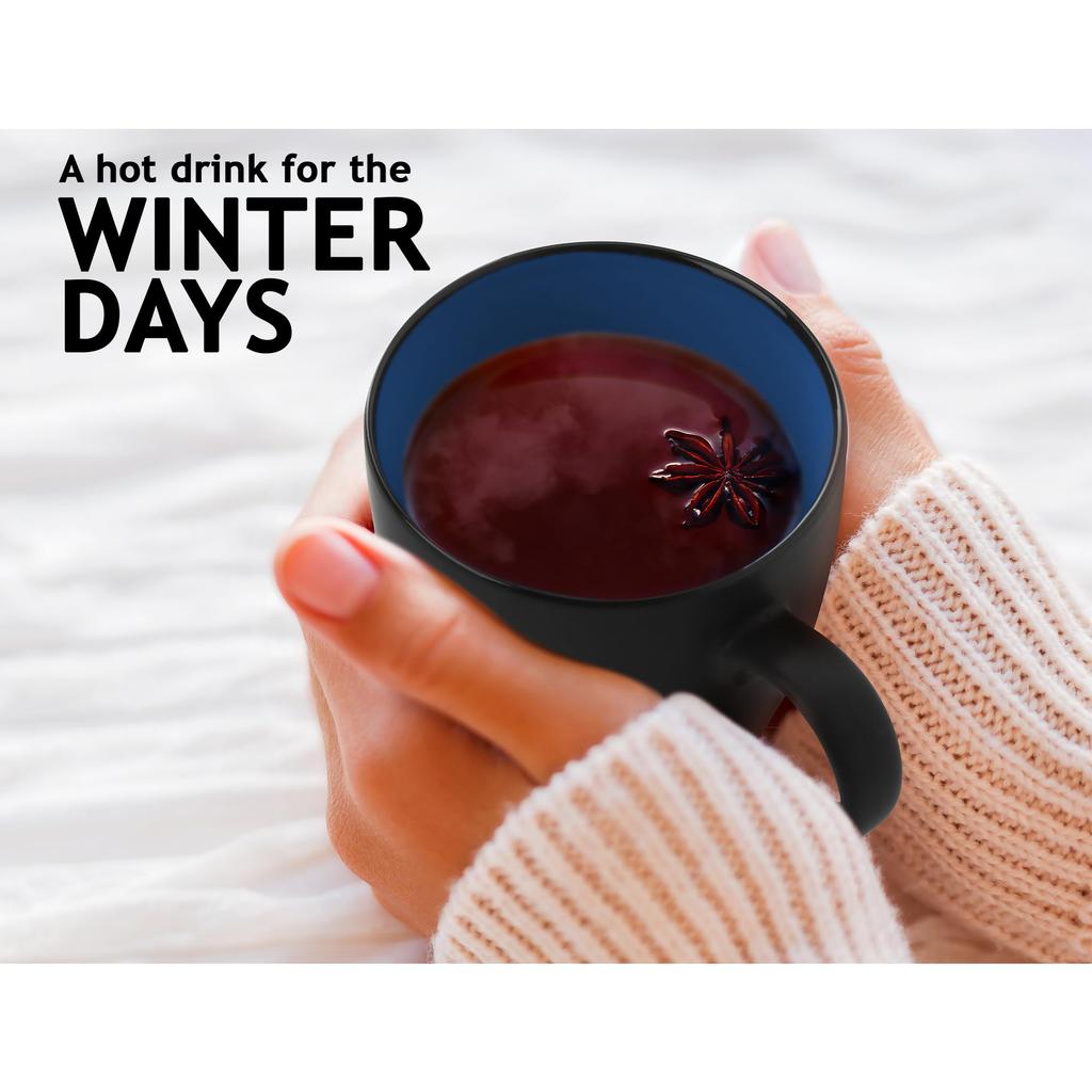 MIAMIO - 6 x 350 ml Stoneware Coffee Mugs/Cups Set, Black Exterior, Colorful Interior