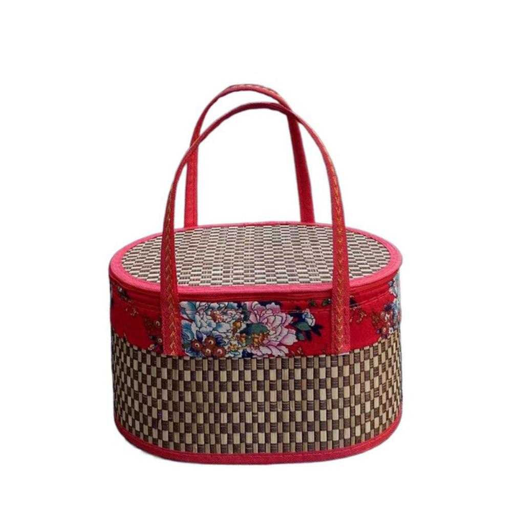 

Chinese Style Bamboo Braided Basket Handheld Picnic Box Multifunctional Bamboo Egg Basket Camping червоний