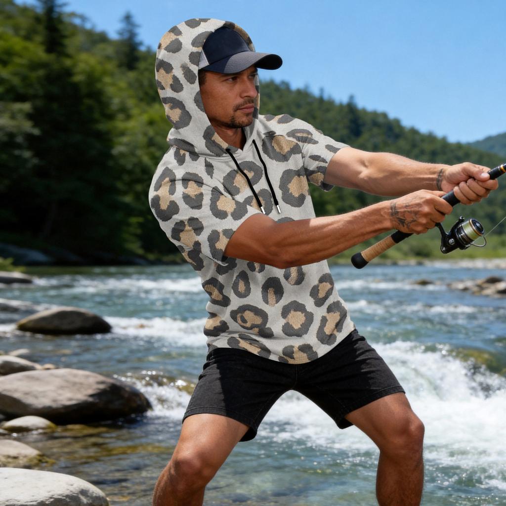 Sudadera con capucha deportiva casual para hombre, manga raglán, manga corta, jersey, tejido ligero y transpirable, adecuada para actividades al aire libre y pesca