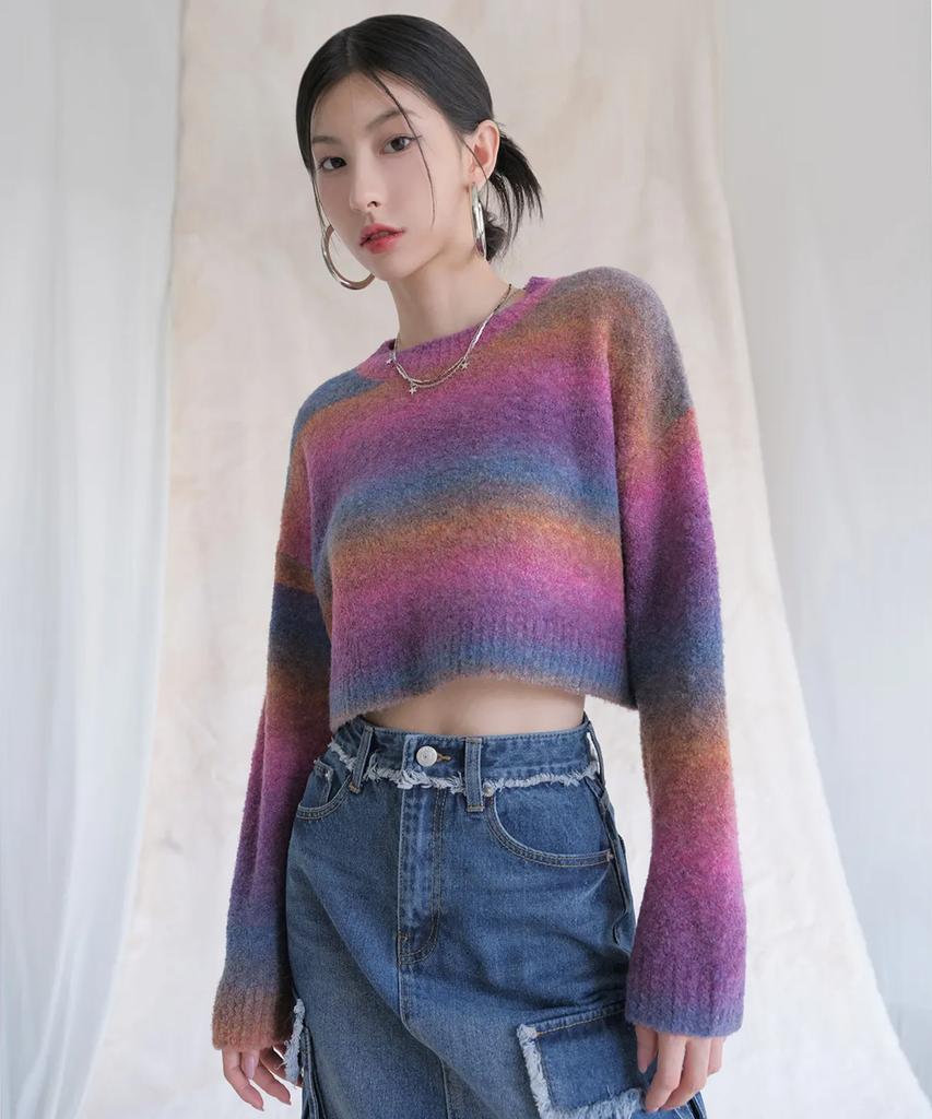 AVANDRESS Wool Gradation Crop Knit Rainbow