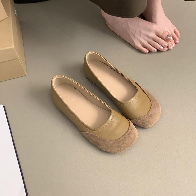 Retro round head shallow mouth single shoes women's spring and autumn new Korean version French evening breeze flat bottom one pedal casual Doudou sh