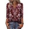 Women's 3/4 Sleeve Shirts V Neck Print Tops Casual Tops Basic Tees Blouse Loose Tops