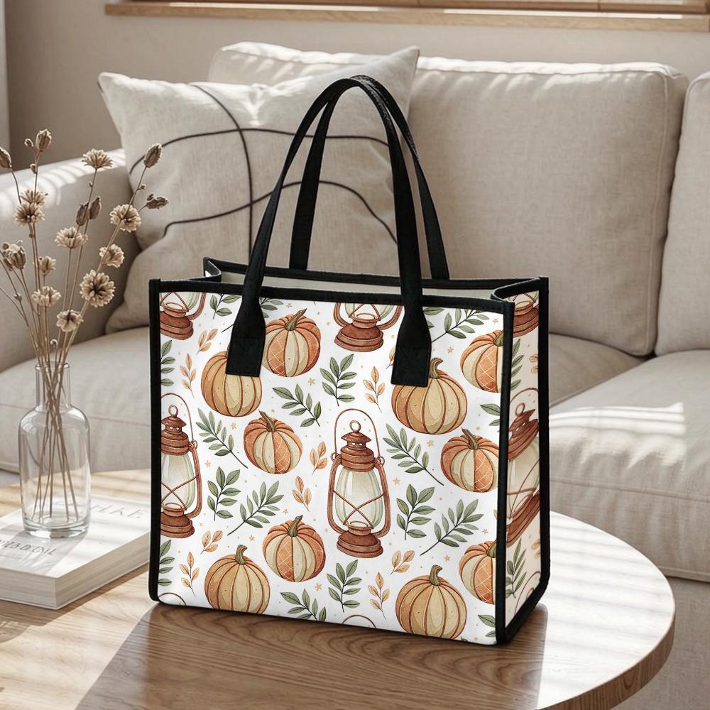 Autumn Pumpkin Print Tote Bag Casual Large Capacity Portable Daily Shopping Handbag
