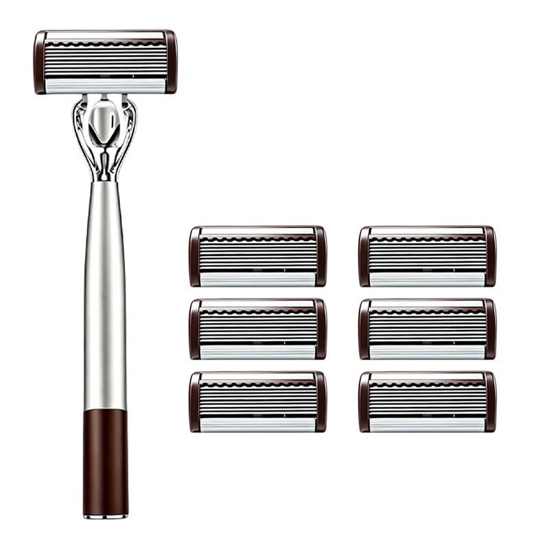 Manual Razor Set for Men, 8-Layer Blade Shaving Head for Face, Beard, Moustache and Travel Use