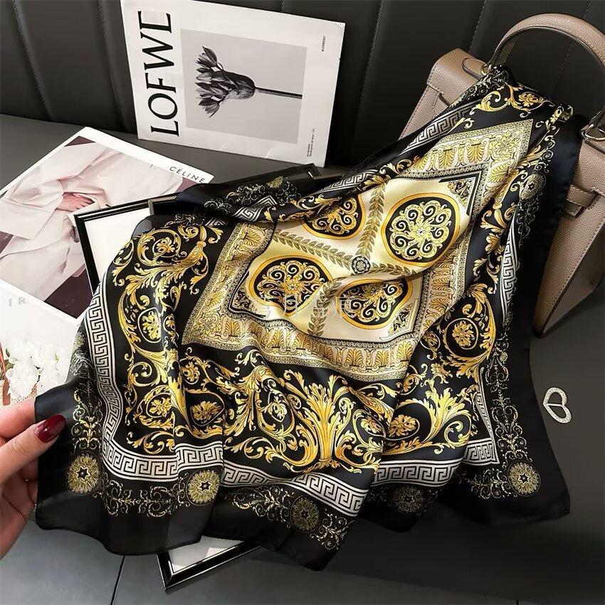 1Pcs Plant-Printed Silk Square Scarf Women Hijab Hair Bands Neckerchief Female Satin Shawl Ribbon Headband Fashion Wraps Bandana