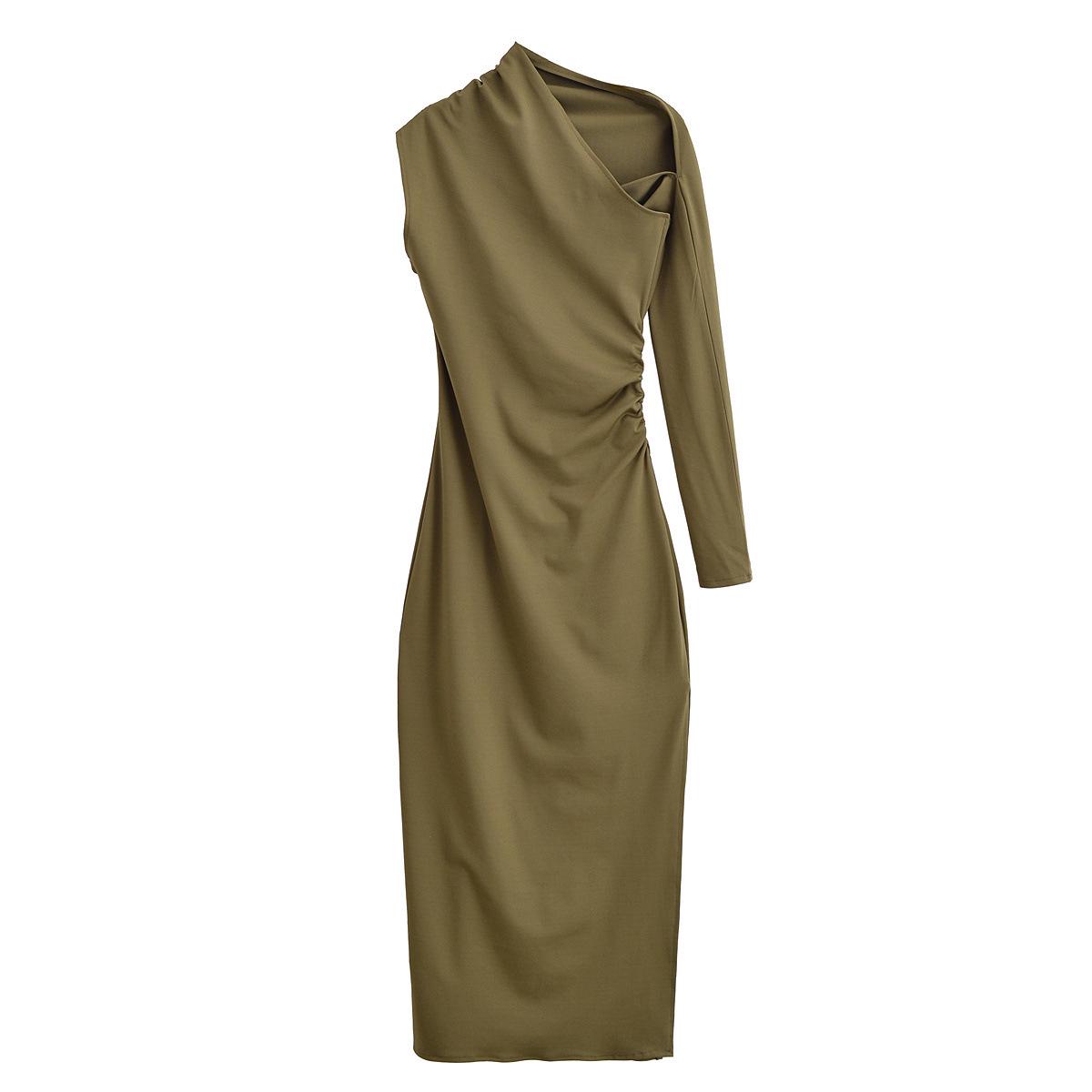 

Весна 2025 Женское асимметричное плиссированное длинное платье - Европейский и американский стиль Small зелёный