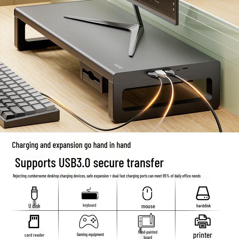 llano Monitor Riser Stand with USB 3.0 Hub and Fast Charging