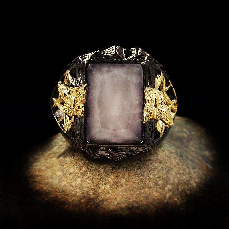 Ruby Ring Pigeon Blood Red Tourmaline Ring Black Gold Plated Two Color Inlaid Color Treasure Ring