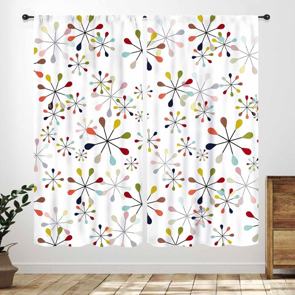 Mid Century Modern Curtains,Blue Orange Abstract Atomic Geometric Pattern Retro 1950S 1960S Style Window Treatments For Bedroom