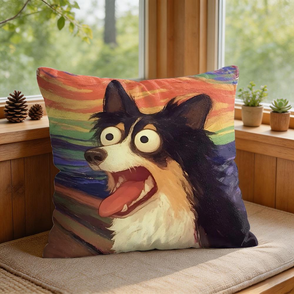 Shout Art Funny Animals Cushion Cover Silky Short Plush Invisible Zipper Dustproof Sofa Pillow Case For Home Decor