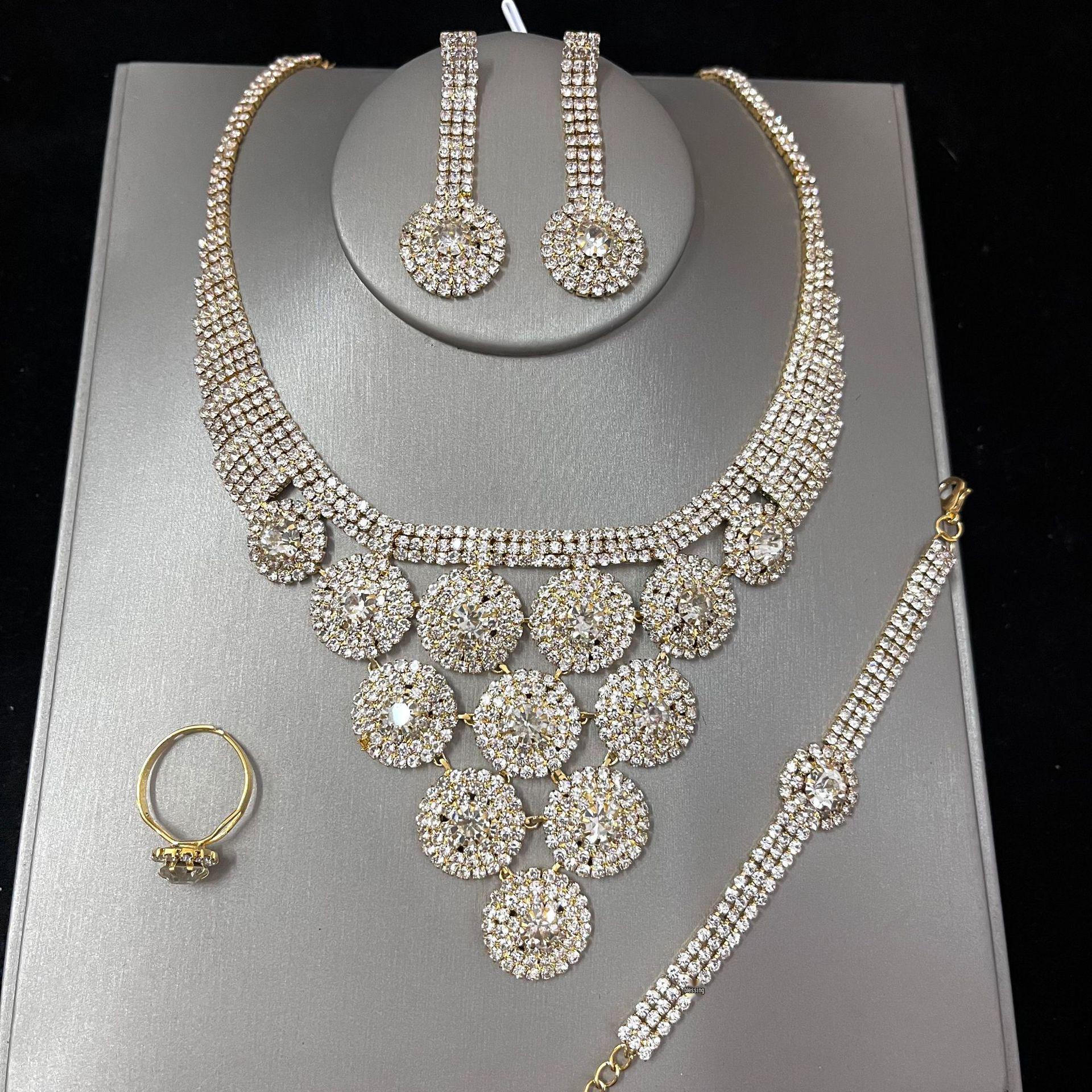 Versatile Rhinestone Necklace  Earring Wedding Jewelry Set for Brides