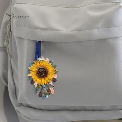 Sunflower Car Hanging Ornament Cute Retro Sunflower Car Interior Decoration Multi-Functional Car Rear View Mirror Charm Keychain