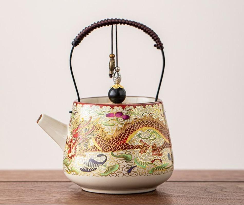 

1PC Beam Teapot New Chinese High-value Novice Pot High-end Set Household Ceramic Kung Fu Tea Set Household Tableware Products