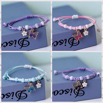 Butterfly  Bracelet Classic Purple Pink Braided Rope Chain Handmade