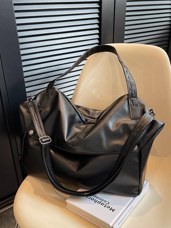 Korean Style Solid Color Large-Capacity Tote Bag - Women's Fashion Crossbody and Shoulder Bag