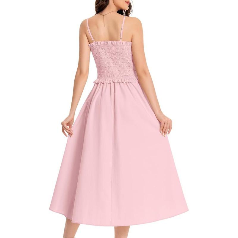 YYFS Women's Fashion Summer Spring Solid Color Print Sleeveless Suspenders High Waist Casual Dresses