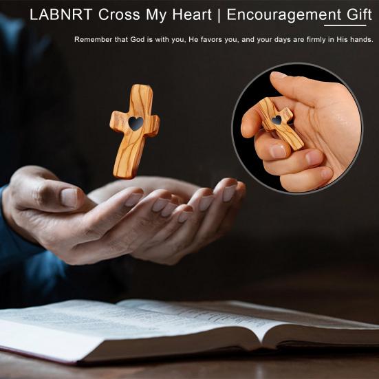 Olive Wood Cross Decoration Emotional Support Love Heart Pocket Hug Cross Men Women Faith Prayer Cross My Heart Encouragement Gift