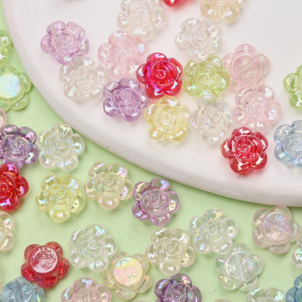 חרוזי פרחים אקריליים חרוזי AB עם חור בעבודת יד להכנת תכשיטים שרשראות עשה זאת בעצמך 80 יחידות חרוזים לאביזרי צמיד בעבודת יד