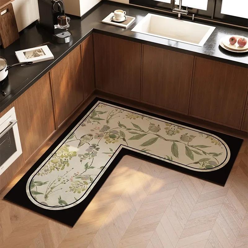 Kobercový koberec ve tvaru L do kuchyně Absorpční protiskluzová podložka Minimalistický styl Dekorace domu Koberec Kočka Květina Absorpce oleje Otíratelný