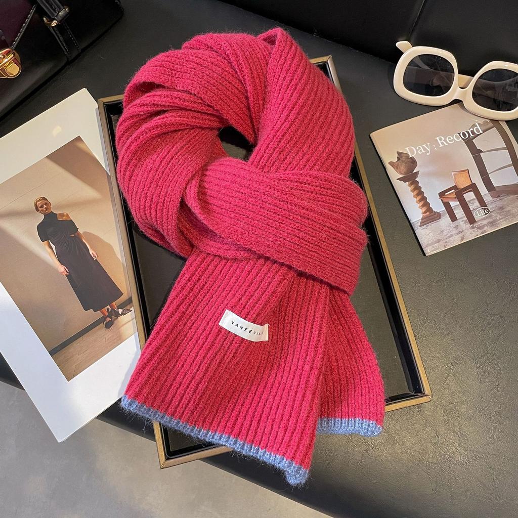 Solid color white knitted scarf autumn and winter women's Korean version versatile warm simple versatile solid color new blue scarf