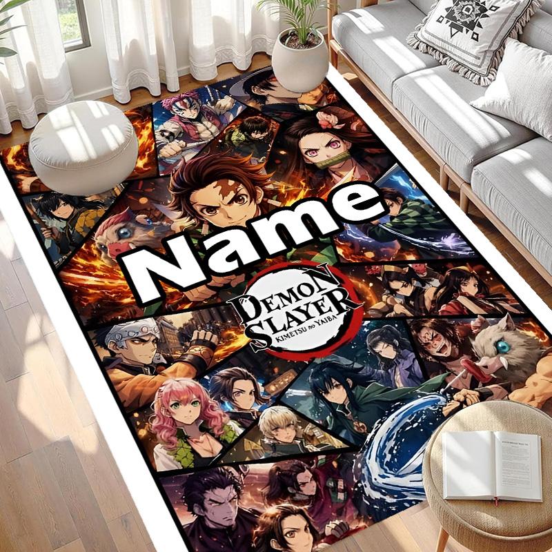 Benutzerdefinierter Name Personalisierter Demon Slayer Druck Teppich, Vielseitiger Heimdekor Teppich, für Spielzimmer, Wohnung, Balkon, Eingangsbereich, Flur Geschenk