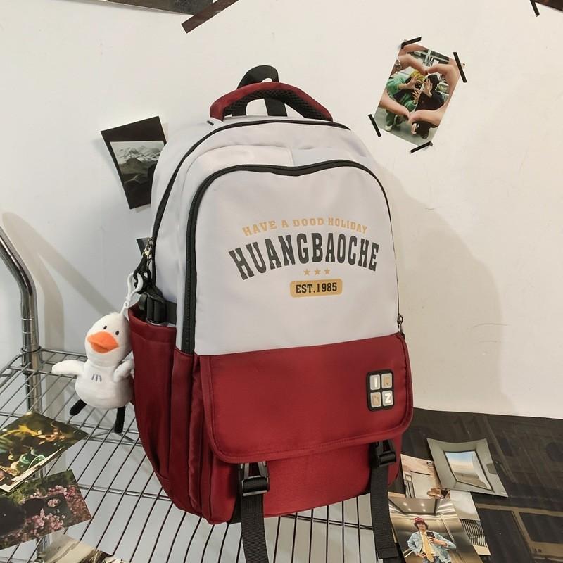 Nylon School Backpack For Teens With Letter Print And Padded Straps For Casual Travel And School Use красный