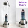 Botella de agua de cristal curativo natural de 550 ml con tapa de acero inoxidable 304, varita de piedra de cuarzo fluorita, botella de vidrio energético, taza de agua