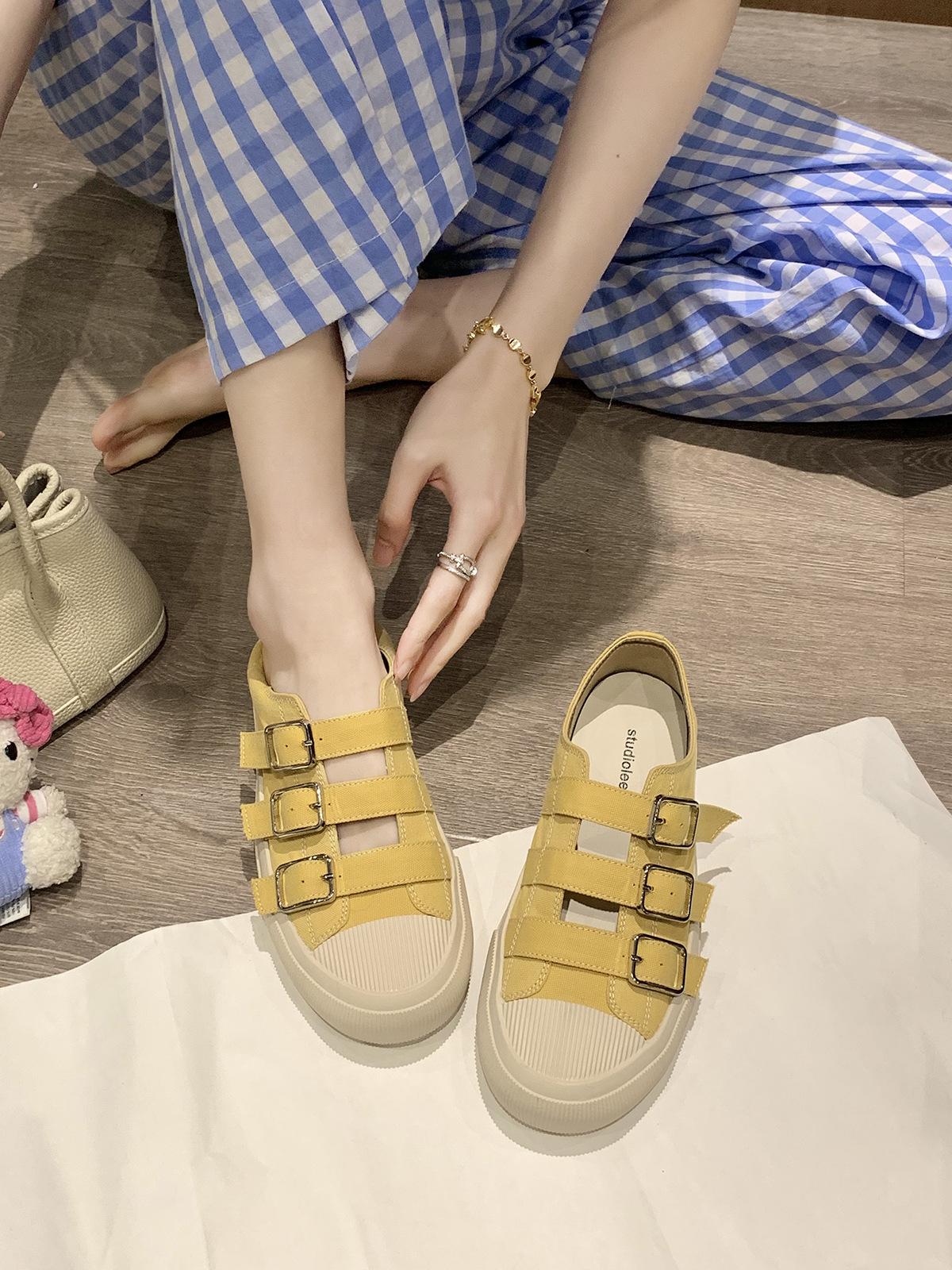 

Grape mother has the same round head with one pedal, hollowed out breathable buckle, canvas shoes, casual versatile platform sports board shoes, women 40 жёлтый