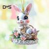 1/3Pcs Easter Cartoon Bunny Hanging Decorations with Lanyard Easy To Hang 2D Acrylic Ornaments Rearview Mirror Pendants