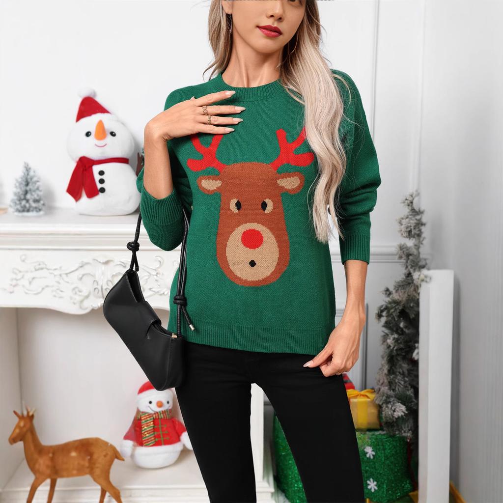 Christmas Plous-sized Women's Sweater, Cartoon Deer Christmas Sweater, Pullover, Long-sleeved