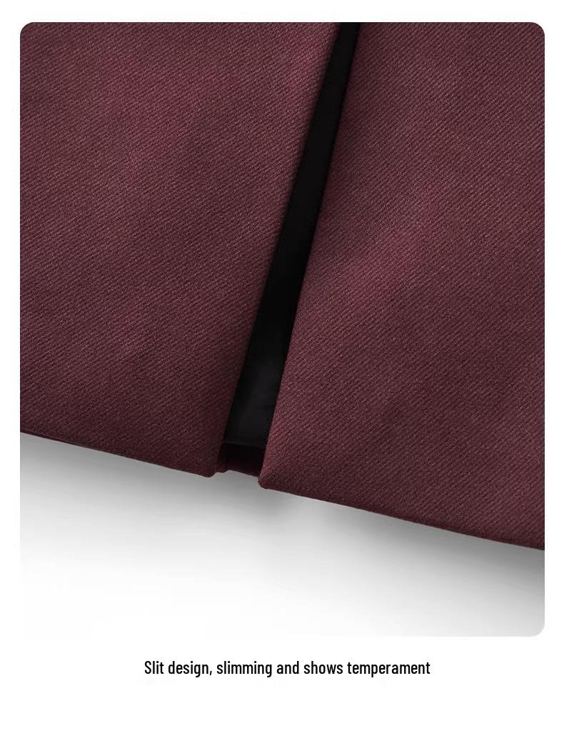 Women's Angora Red Tweed A-Line Midi Skirt - 2024 Autumn/Winter Fashion, High-End Mid-Length Straight Sheath Skirt