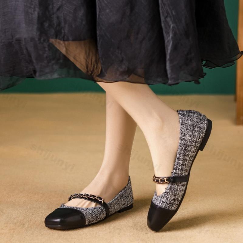 Women Ballet Shoes Buckle Soft Sole Single Shoes 2026 Elegant Ladies Fashion Designer Square Toe Mary Jane Flats Shoes Size 43